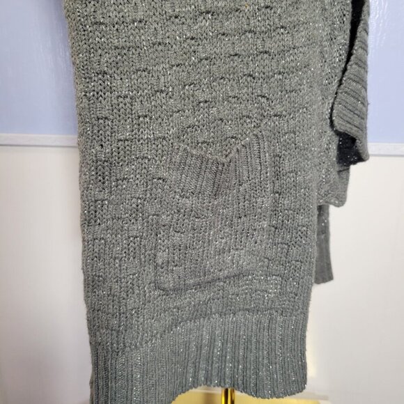 Attention Medium Metallic Gray Medium Weight Longsleeve Open Waterfall Cardigan - Picture 6 of 11
